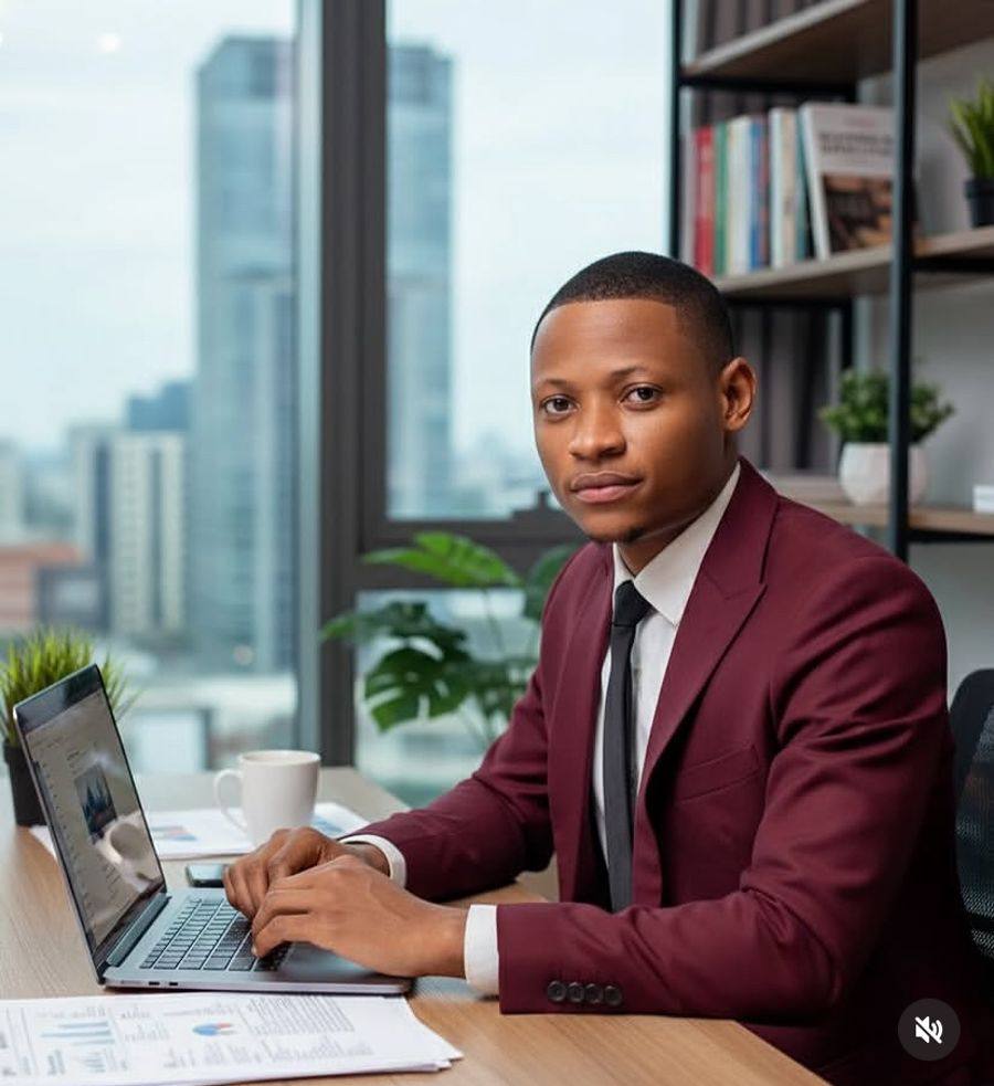 Bright Samuel Nduka working, city view