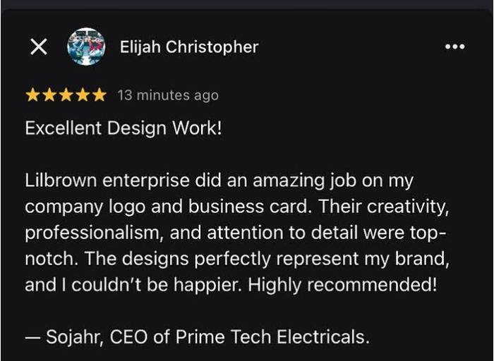 Google review from Elijah Christopher for Prime Tech Electricals