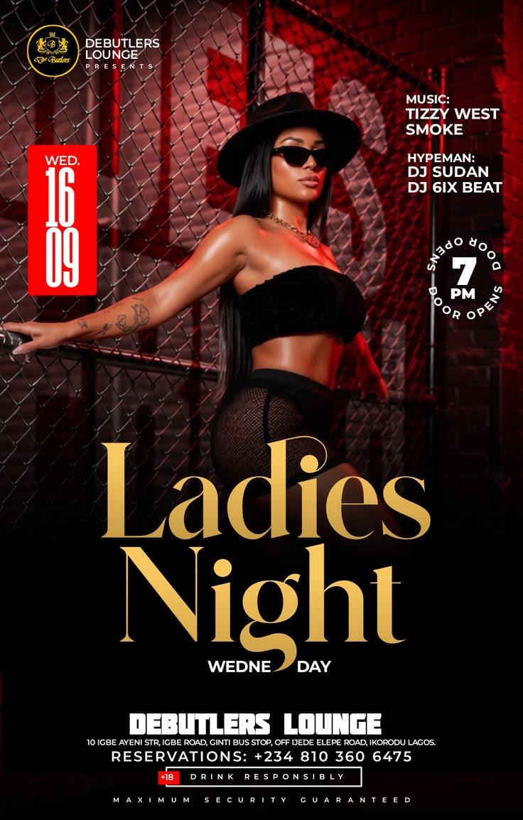 Ladies Night event flyer for Debutlers Lounge
