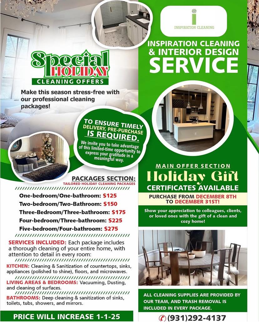 Inspiration Cleaning holiday offers flyer