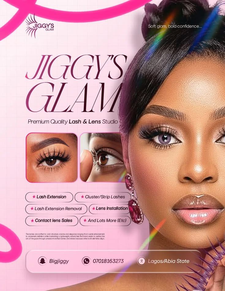 Jiggy's Glam lash and lens studio flyer