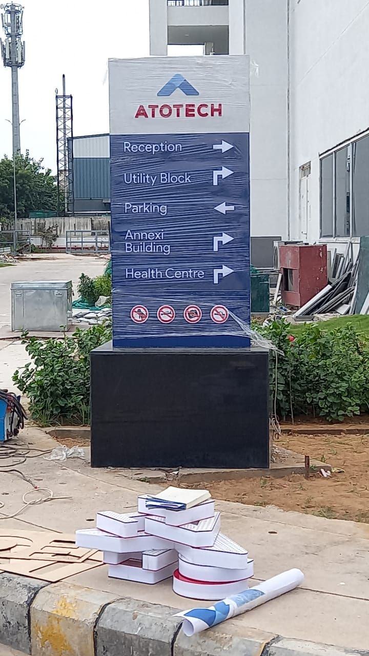 Atotech wayfinding signage totem